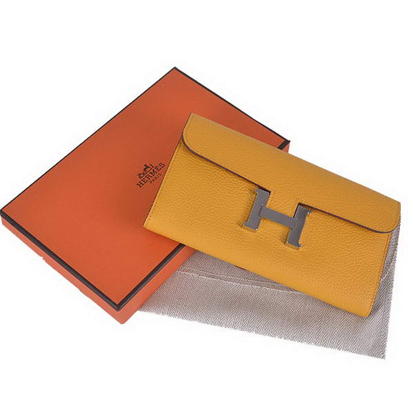 Cheap Fake Hermes Constance Long Wallets Yellow Calfskin Leather Silver